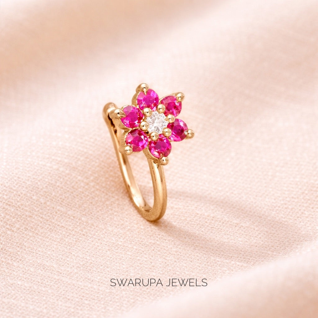 RUBY FLOWER NOSE RING