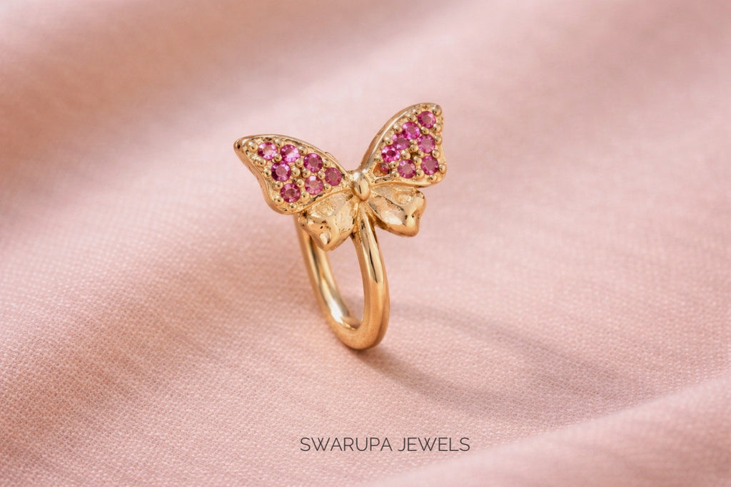 Ruby Butterfly Adjustable Nose Ring