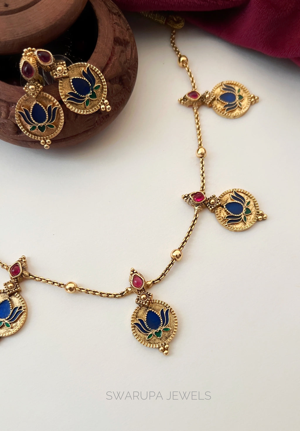 Traditional Lotus Coin Necklace Set