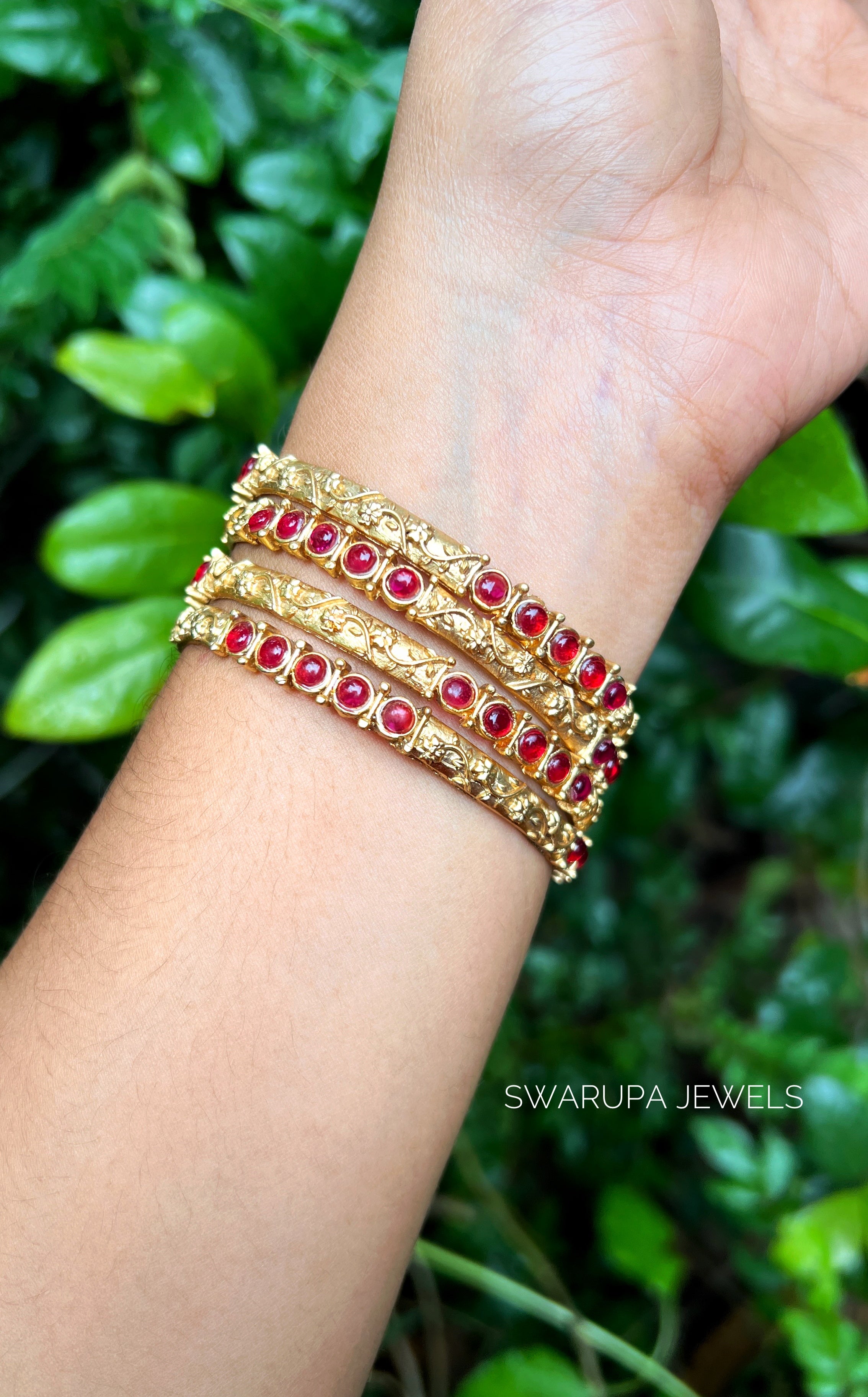Ruby Stone Bangles (Set of 4)