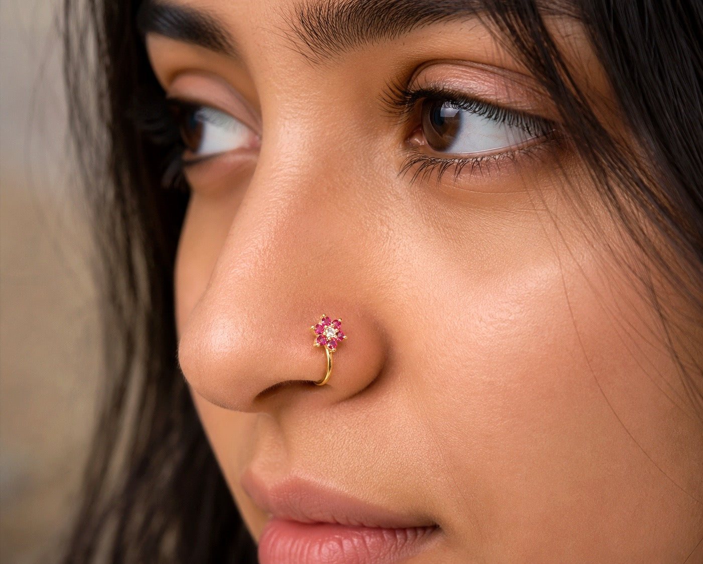 Adjustable Ruby Stone Nose Ring