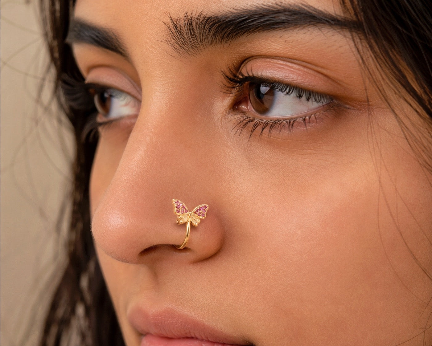 Ruby Butterfly Adjustable Nose Ring
