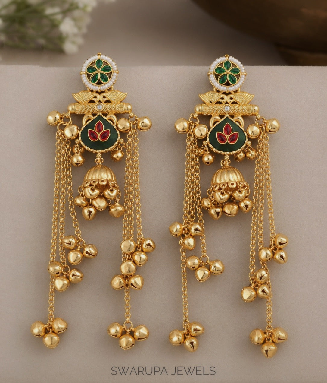 Mayurika Emerald Dangling Jhumka